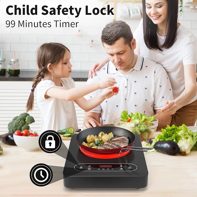 VBGK Single Burner Electric Cooktop,110V 1800W Electric Stove Top with LED Touch Control,10 Power Levels, 4 hTimer, Safety Lock,Portable cooktop,Overheat protection