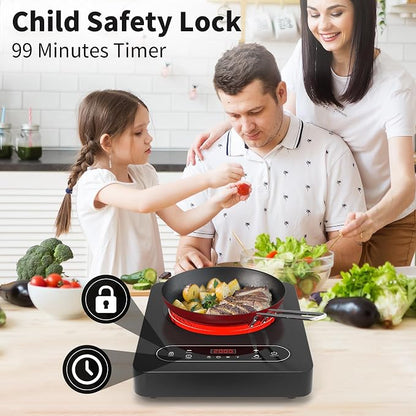 VBGK Single Burner Electric Cooktop,110V 1800W Electric Stove Top with LED Touch Control,10 Power Levels, 4 hTimer, Safety Lock,Portable cooktop,Overheat protection