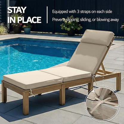 80 x 26 Inch Outdoor Chaise Lounge Cushions Set of 4 - Removable Cover, 4-Section Design, Water-Repellent & Fade-Resistant, 6 Tie Straps, Replacement for Patio & Pool Chairs - Cream