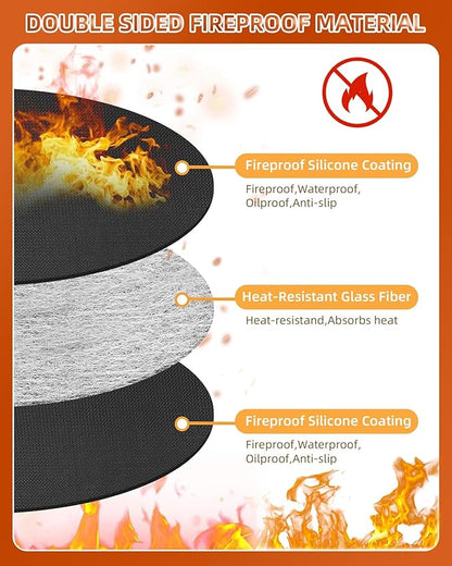 48" Round Fireproof Grill Mat for Deck & Patio, Double-Sided Silicone Coated Fiberglass, Heat Resistant Up to 2000°F, Reusable Under Grill Deck Protector for Fire Pit, Smokeless Stove, Outdoor BBQ