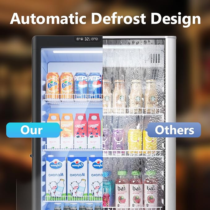 6 Cu.Ft Commercial Beverage Fridge with Glass Door | Double-Tempered Glass, Locking Key & LED, Indoor/Outdoor Use, Bar/Office/Restaurant, Adjustable Shelves, Energy Efficient
