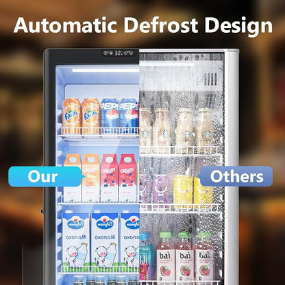 6 Cu.Ft Commercial Beverage Fridge with Glass Door | Double-Tempered Glass, Locking Key & LED, Indoor/Outdoor Use, Bar/Office/Restaurant, Adjustable Shelves, Energy Efficient
