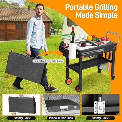 Grill Table with Cover For Blackstone Griddle 22 and 17 Inch, Foldable Blackstone Stand, Grill Carts, Suitable for Travel/Camping And Outdoor Meals