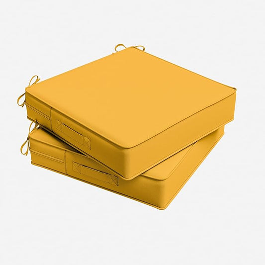 Outdoor Chair Cushion 19 x 19 x 4 Inches Patio Furniture Outdoor Waterproof Seat Cushion, Patio Chair Cushion with Handles and Ties, Square Dining Chair Cushion Set of 2, Yellow