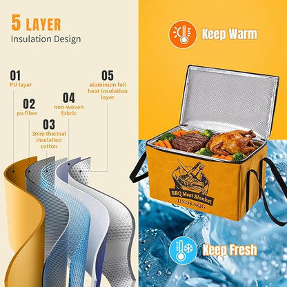 BBQ Insulated Food Bag - 5-Layer Thermal Cooler/Warmer for Grilling, Picnics | Collapsible, Waterproof, Large Capacity (Fits Roasts, Burgers & More)