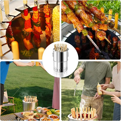 Stainless Smokeless Charcoal Grills Surround Charcoal Barrel Grill 360° Smokeless Outdoor Barbecue Grill for Travel for Travel, Outdoor Cooking and BBQ, Camping Grill Picnic Patio Backyard