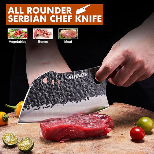 3PCS Hand Forged butcher knife Razor Sharp knife set Serbian Chef Knife Meat Cleaver Boning Knife Kitchen knife Set for Meat Cutting Cooking BBQ Gift for Men Women