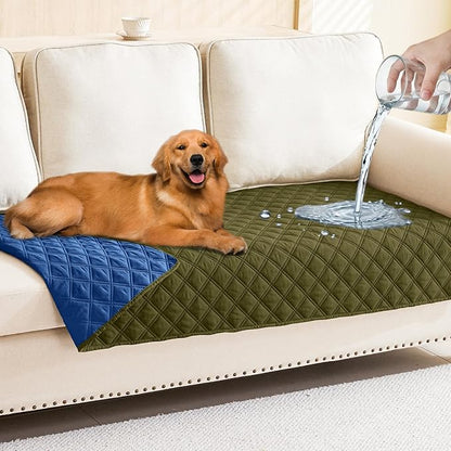 Smiry Waterproof Reversible Pet Couch Covers for Dogs | Pet Friendly, Soft Fabric, Washable Sofa Furniture Protector for Dogs Cat Kids, Checkered (30"x70", Green/Navy)