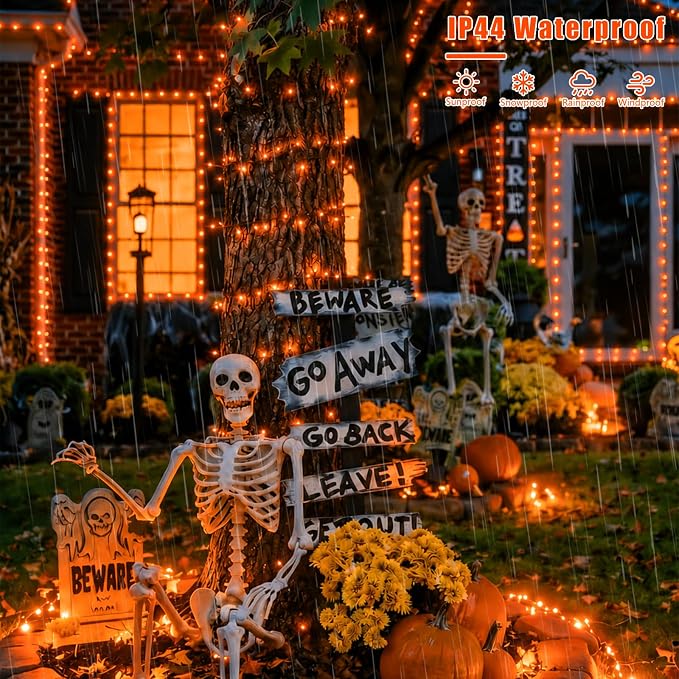YEGUO 2 Pack Orange Solar Halloween Lights, Each 33ft 100 LED Solar String Lights Outdoor Waterproof, 8 Modes Solar Christmas Lights Outdoor for Garden Yard Xmas Decor