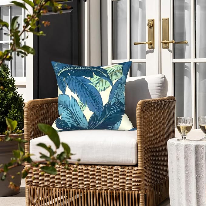LVTXIII 2 Pack Outdoor Pillow Covers ONLY 18x18 Inch, Water-Repellent Square Decorative Cushion Covers for Patio Furniture, Garden, Sofa, Swaying Palms Blue