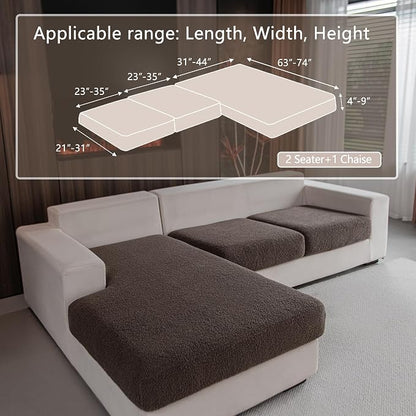 OHSIO Couch Cushion Covers for Sectional Sofa, Stretch Soft Sofa Slipcovers Washable Wear-Resistant Universal Furniture Protector for Living Room(2 Seaters Covers+1 Chaise Cover, Brown)