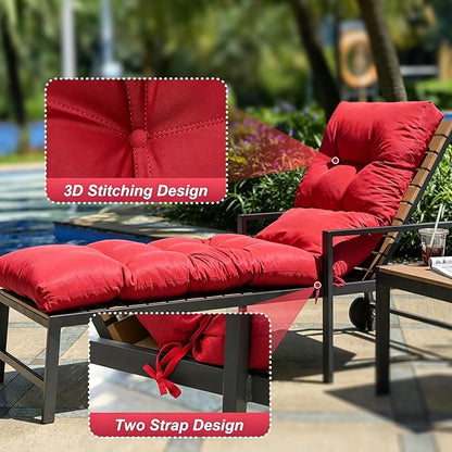 Outdoor Lounge Chair Cushions, 74.4 x 22 x 4.7 Inches Waterproof Fade Resistant Patio Cushion for Chaise Lounger(Red)