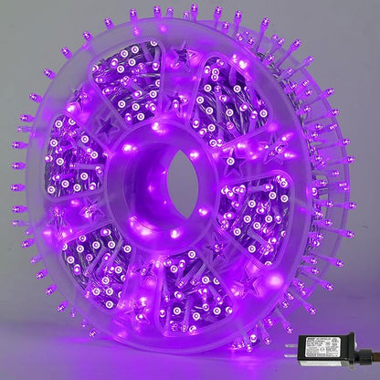 YEGUO 165ft 500 LED Christmas Lights Outdoor Waterproof, Purple String Lights Indoor Plug in, 8 Modes Clear Wire Purple Lights for Halloween Holiday Home Tree Garden Patio Decor