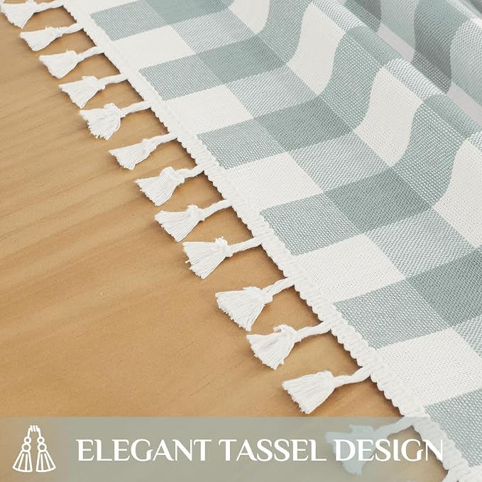 Softalker Checkered Tablecloth Square, Outdoor Linen Cotton Gingham Table Cloth with Tassel, Heavy Duty Wrinkle Free Buffalo Plaid Table Cover for Kitchen Dining Summer Party - 55 x 55 Inch, Aqua