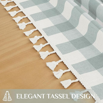Softalker Checkered Tablecloth Square, Outdoor Linen Cotton Gingham Table Cloth with Tassel, Heavy Duty Wrinkle Free Buffalo Plaid Table Cover for Kitchen Dining Summer Party - 55 x 55 Inch, Aqua