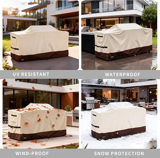98 Inch Extra Large Grill Cover Kitchen Island Cover Large Island Grill Cover for Outdoor Grill Outdoor Kitchen Cover Heavy Duty Waterproof 98" L x 42" W x 48" H, Beige and Brown