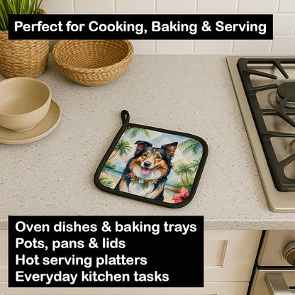 Caroline's Treasures Collie Luau Pair of Pot Holders Kitchen Heat Resistant Pot Holders Sets Oven Hot Pads for Cooking Baking BBQ, 7 1/2 x 7 1/2
