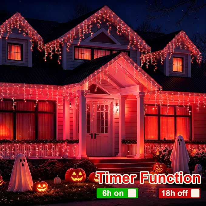 YEGUO 66ft 800 LED Icicle Lights Outdoor Waterproof, 160 Drops Halloween Lights Connectable, 8 Modes Icicle Christmas Light with Memory(Red)
