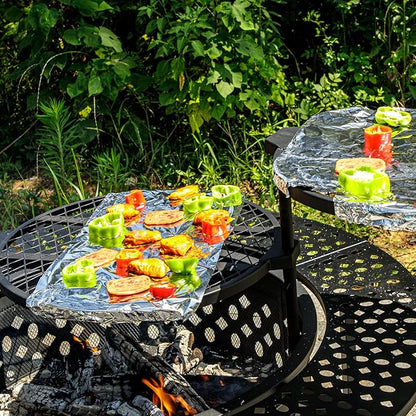 OutVue 47 Inch Fire Pit with 2 Grills, Wood Burning Fire Pits for Outside with Lid & Poker, BBQ& Outdoor Firepit & Round Metal Table 3 in 1 for Patio, Picnic, Party