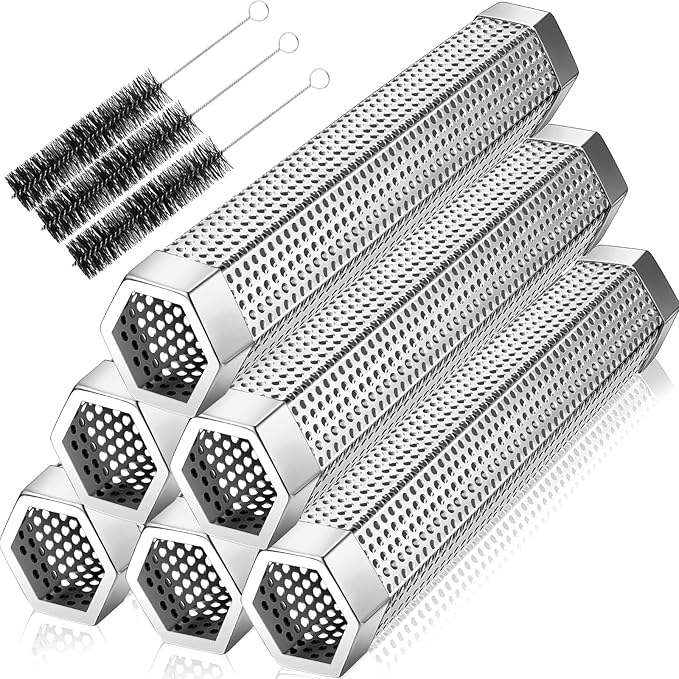 Tandefio 6 Pack 12" Pellet Smoker Tube for Pellet Grill Stainless Steel Smoker Tube for Hot or Cold Smoking with 3 Pack Brushes Portable BBQ Smoking Gas Grilling
