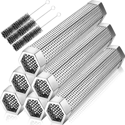 Tandefio 6 Pack 12" Pellet Smoker Tube for Pellet Grill Stainless Steel Smoker Tube for Hot or Cold Smoking with 3 Pack Brushes Portable BBQ Smoking Gas Grilling