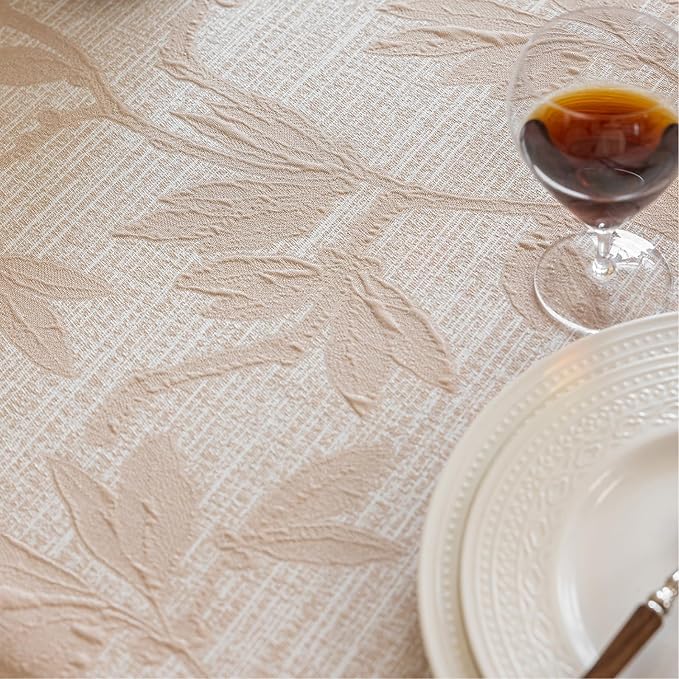AIRCOWRIE Cotton Linen Tablecloth for Rectangle Tables, Heavy Duty Wrinkle Free Water Resistant Washable Cloth Dining Table Cover for Kitchen and Outdoor Use(Begonia Flower, 54”×78”, Rectangle)