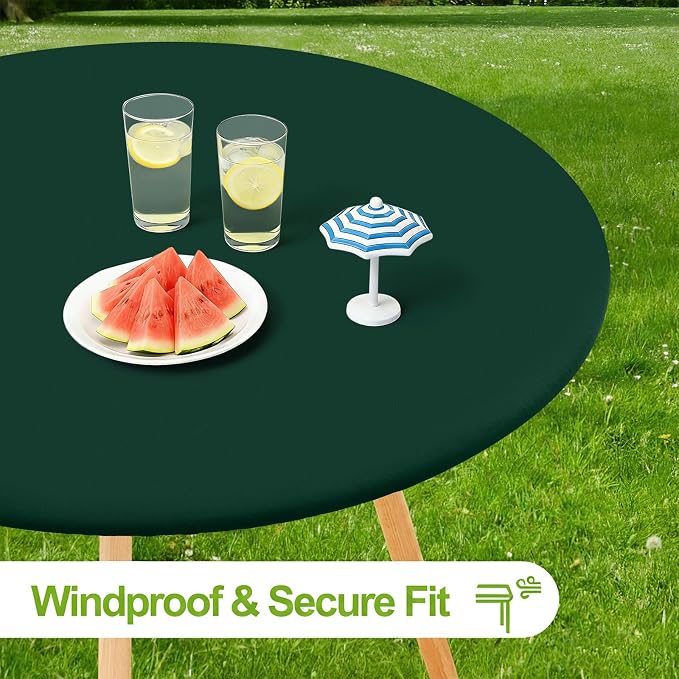 Smiry Round Spandex Tablecloth, Elastic Fitted Washable Tablecloths for 18"-24" Tables, Waterpoof Stretch Picnic Table Cover for Dining, Indoor and Outdoor, Hunter Green