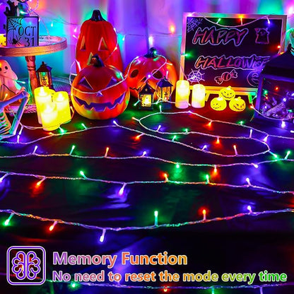 YEGUO 165ft 500 LED Halloween String Lights, Clear Wire Christmas String Lights Indoor, 8 Modes Twinkle Tree Lights Plug in with Timer Memory(Orange Purple and Green)