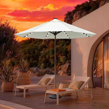 EliteShade USA 10-Year-Non-Fading 10ft Market Patio Umbrella, Commercial Grade Table Sun Umbrella with 80 Solar LED Lights, Crank Open, Windproof & UPF 50+ UV Protection for Garden, Deck, Pool, Backyard, No Tilt, White