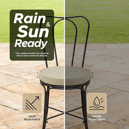 Outdoor Round Chair Cushions 15 Inch, Set of 2, Beige | Fade-Resistant, Water-Resistant, Bistro Chair Seat Pads for Porch Garden Balcony Patio Furniture Stools, Non-Slip Bottom