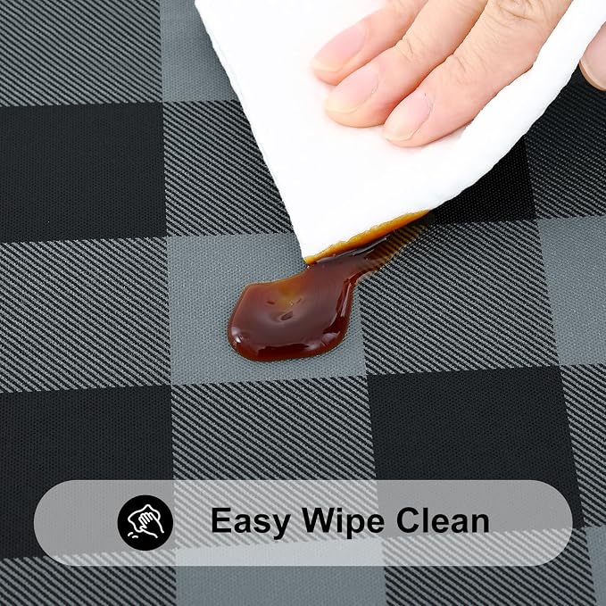 Smiry Rectangle Picnic Table Cloth, Elastic Waterproof Fitted Vinyl Tablecloths, Flannel Backed Buffalo Plaid Table Covers for Dining, Camping, Outdoor (Black and Grey, 30" x 72")