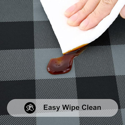 Smiry Rectangle Picnic Table Cloth, Elastic Waterproof Fitted Vinyl Tablecloths, Flannel Backed Buffalo Plaid Table Covers for Dining, Camping, Outdoor (Black and Grey, 30" x 72")