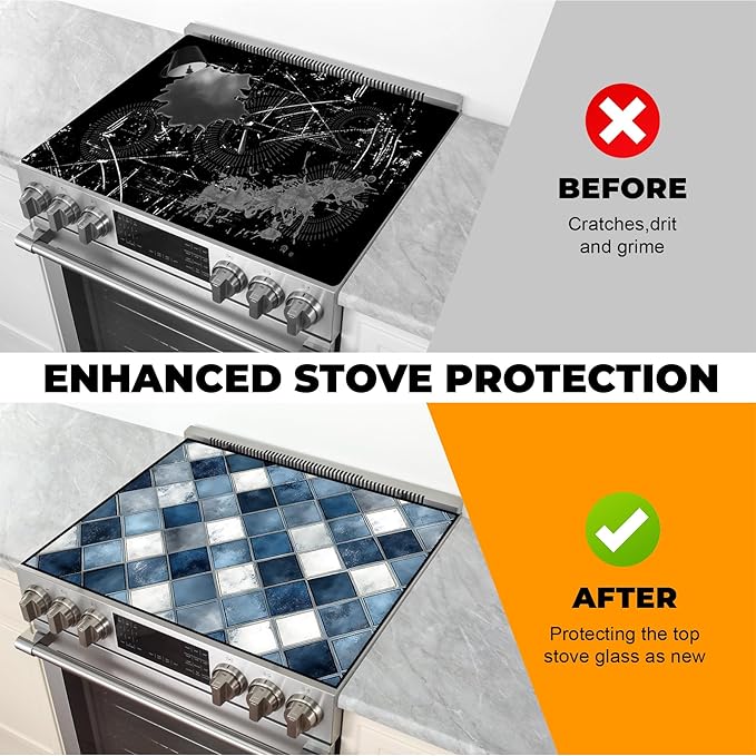 Silicone Glass Stove Top Cover- Mat for Electric Stove Protector with Anti-Slip Rubber Coating Scratch-Resistant XL Dish Drying Mats For Kitchen (Prism, 30"L x 21"W)