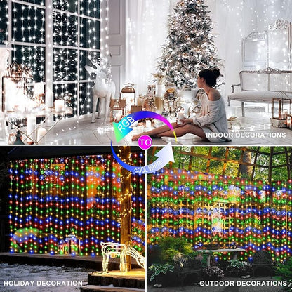 600 LED Curtain Lights 20Ftx10Ft Dual Color Changing Lights with Remote | Timer Connectable Christmas Lights Curtain Plug in Outdoor Waterproof for Bedroom Backdrop Decor, Cool White & Multicolor