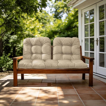 Wicker Chair Cushions of 3 Pieces, Waterproof Cushions for Patio Furniture, Tufted Wicker Outdoor Furniture Cushions, 1 Patio Loveseat Cushion and 2 U-Shaped Cushions, 44"x19"x5", Beige