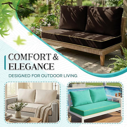 Outdoor Loveseat Cushion Set - High Back Deep Seat Patio Sofa & Back Pillows, Thick Comfort Foam 45x22 for Porch Deck Garden Furniture Replacement (Black)