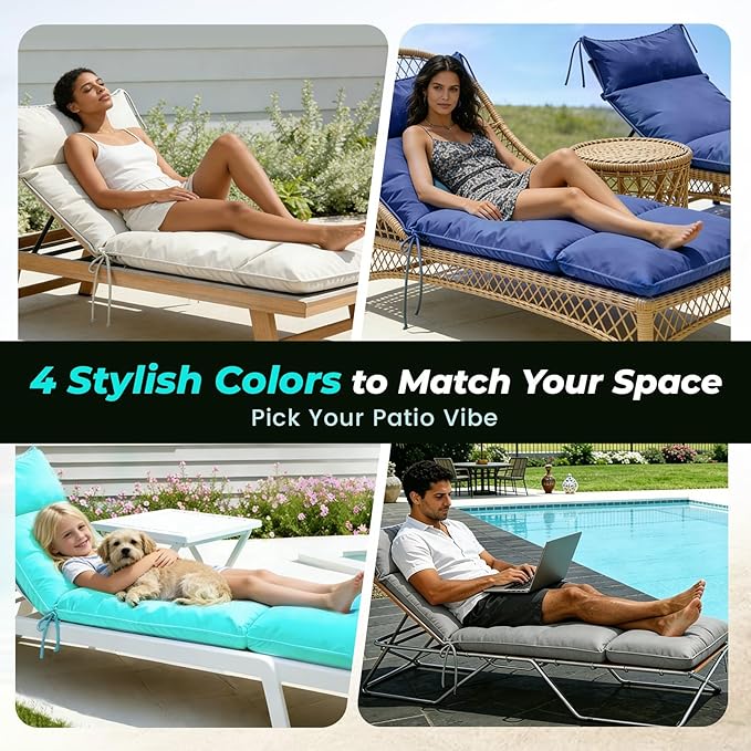 Outdoor Chaise Lounge Chair Cushion, Waterproof Non-Slip Patio Chaise Lounge Cushions for Outdoor Furniture, 72 x 21 x 5 Inches, Teal