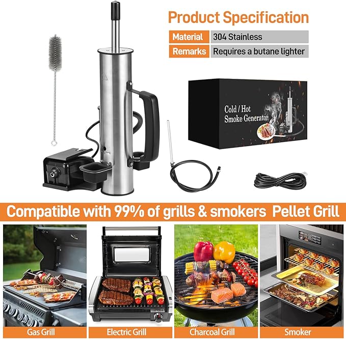 2026 Portable Electric Smoke Generator, Adjustable Smoke Control & Fits 99% Pellet Smokers & Grills, Cold/Hot Smoking Modes for Meats, Salmon & Cheeses – Great Gift Idea for Smoke Lovers