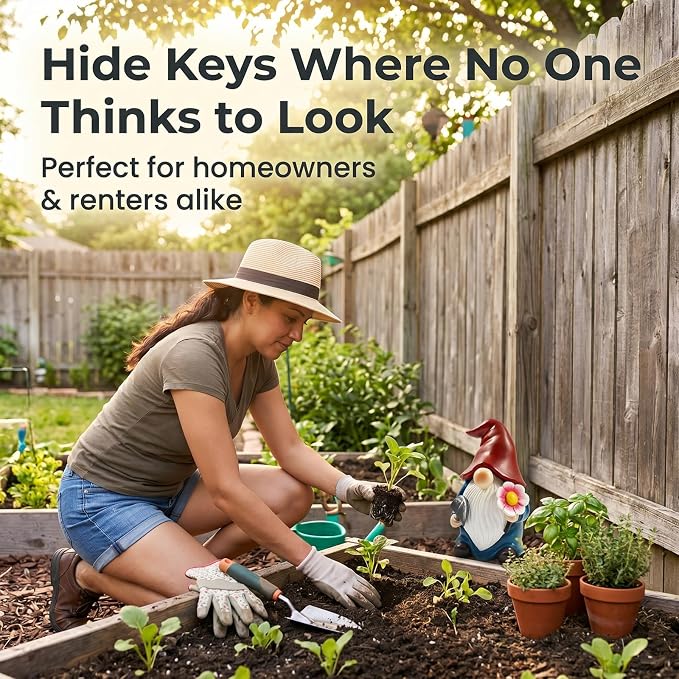 Hide a Key Outside Garden Gnomes Key Hider, 8 Inch Funny Dwarf Statue with Hidden Safe Secret Compartment, Waterproof Lock Box for Spare Keys, Outdoor Yard Patio Lawn Decor