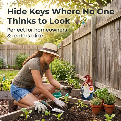 Hide a Key Outside Garden Gnomes Key Hider, 8 Inch Funny Dwarf Statue with Hidden Safe Secret Compartment, Waterproof Lock Box for Spare Keys, Outdoor Yard Patio Lawn Decor