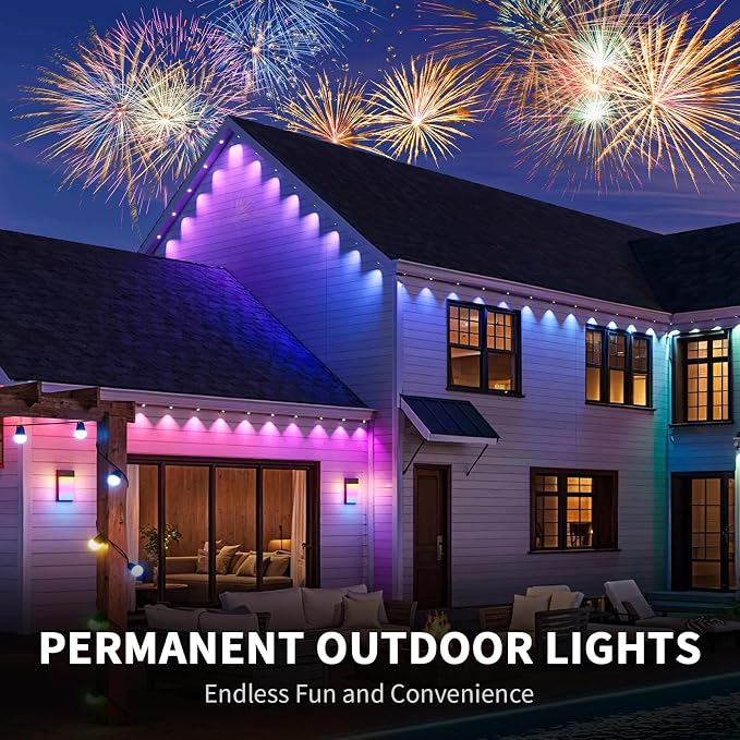 Permanent Outdoor Lights for House, 200ft RGB+IC Smart Outdoor Decor, 50 Scene Modes, App/Remote Control, IP68 Waterproof, RGB Eaves Light for Halloween, Christmas, Party Decor, House Roof Lighting