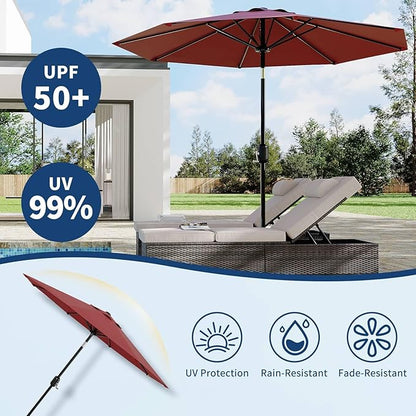 Garvee 9 ft Patio Umbrella - 8 Sturdy Ribs Outdoor Table Umbrella with Crank Lift & Push Button Tilt - Market Umbrella for Pool, Deck, Yard, Garden - Red