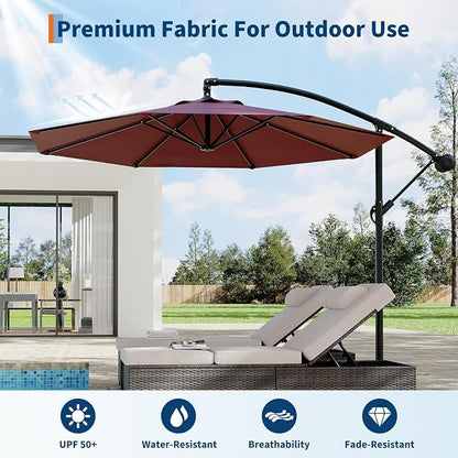 Garvee 10FT Offset Patio Umbrella with Cross Base, Burgundy | Cantilever Umbrella with Easy Lift & Tilt Adjustment, 8 Ribs Sun umbrella UV Protection for Backyard, Pool, Garden