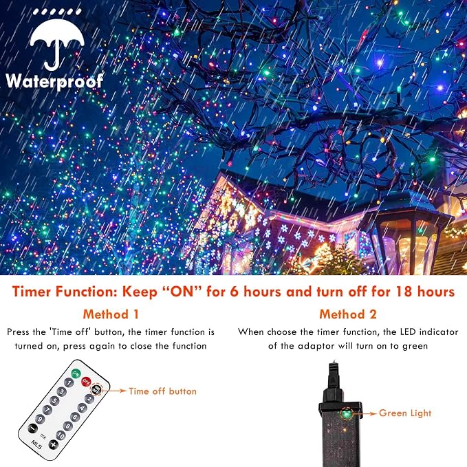 75.8FT Connectable Color Changing Christmas Light with Remote Timer 200 LED | Cool White & Multicolor Fairy Xmas String Lights with 11 Lighting Modes & Memory Function Waterproof for Christmas Tree Decor