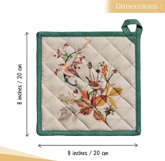 Maison d' Hermine Pot Holders 100% Cotton Potholders (8" x 8", Pack of 2) | Heat Resistant Hot Pads with Loop BBQ Cooking Baking Hotel Kitchen Handling Hot Pans Thanksgiving Christmas - Recolte