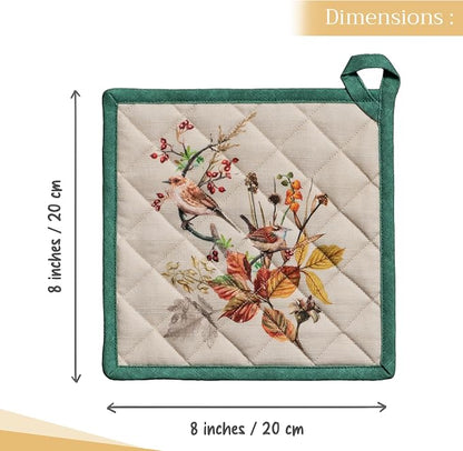 Maison d' Hermine Pot Holders 100% Cotton Potholders (8" x 8", Pack of 2) | Heat Resistant Hot Pads with Loop BBQ Cooking Baking Hotel Kitchen Handling Hot Pans Thanksgiving Christmas - Recolte