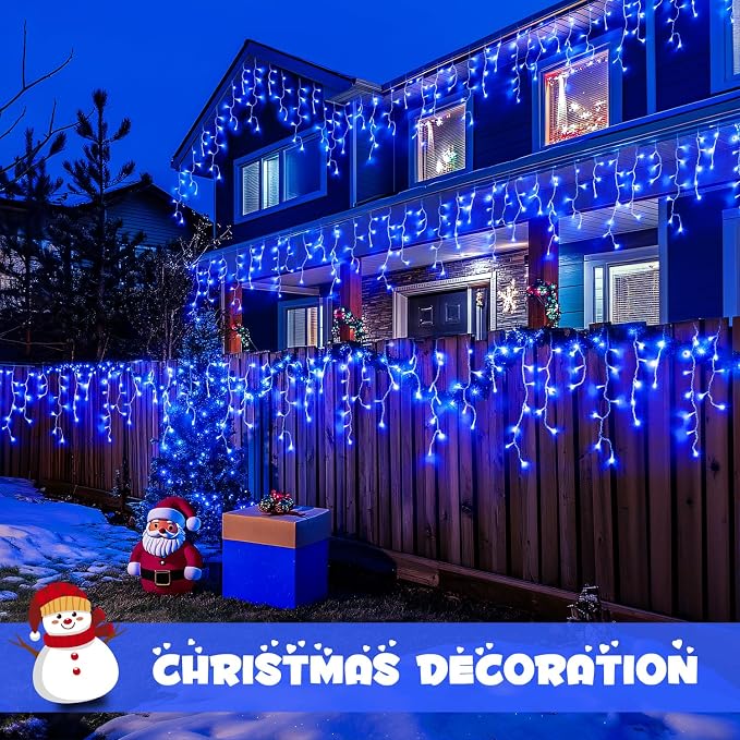 JMEXSUSS 800 LED Blue Icicle Christmas Lights Outdoor | Icicle Lights for Outside with 160 Drops, Christmas String Lights Indoor Outdoor for Party Holiday Christmas Decoration