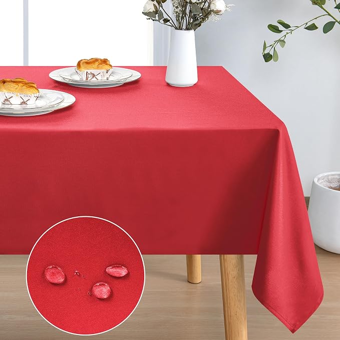 DWCN Red Christmas Rectangle Tablecloth - 52 x 70 Inch - Waterproof Stain and Wrinkle Resistant Washable Table Cloth, Decorative Fabric Table Cover for Kitchen Dining Room Party and Outdoor Use