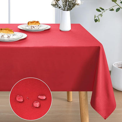 DWCN Red Christmas Rectangle Tablecloth - 52 x 70 Inch - Waterproof Stain and Wrinkle Resistant Washable Table Cloth, Decorative Fabric Table Cover for Kitchen Dining Room Party and Outdoor Use