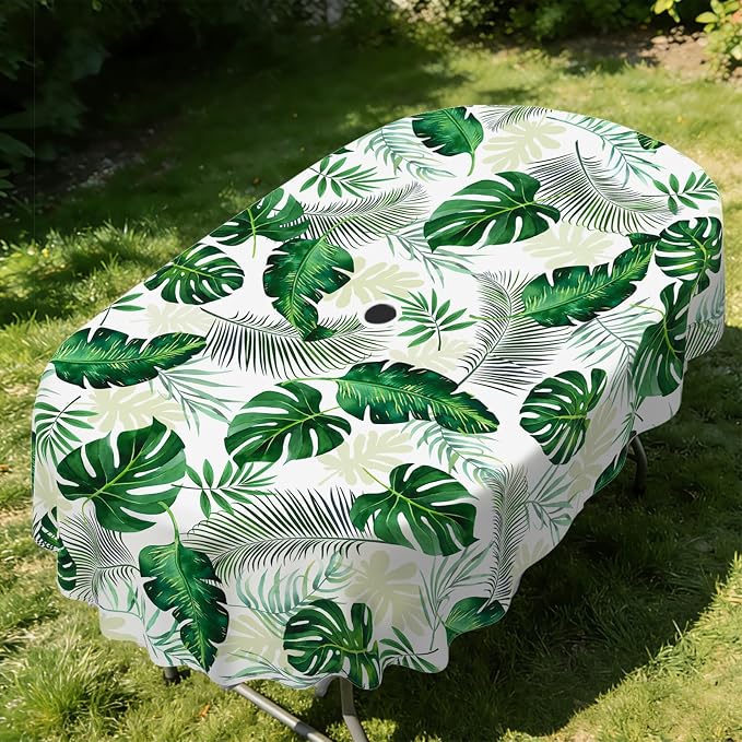 Outdoor Tablecloth with Umbrella Hole Elegant Zipper Patio Table Cloth for Outdoor Patio Garden Yard Decor
